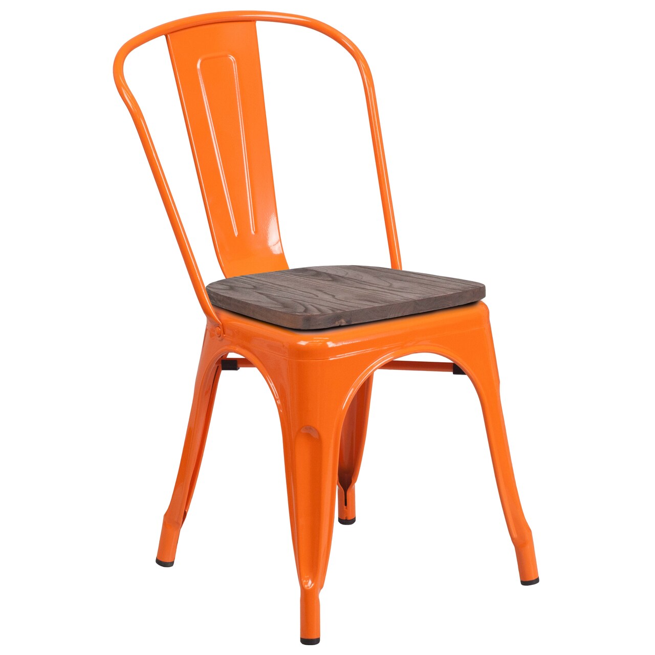 Merrick Lane Amsterdam Series Dining Chair - Blue Metal Frame - Textured Wooden Seat - Slatted, Curved Back